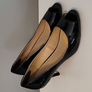 Black Patent Open Toe Pumps Size 11WIDE
